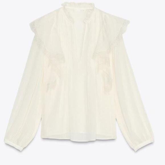 ZARA-LACE RUFFLE BLOUSE - Picture 3 of 5